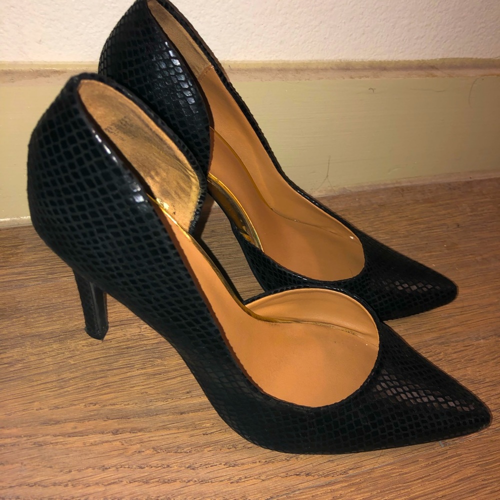 Black snakeskin heels